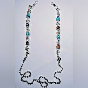 Elegant 26" Natural Turquoise & Dragon Vein Crystal Ball Chain Eyeglass Holder